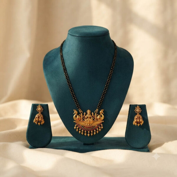 Antique Gold Plated Mangalsutra Pendant And Earrings