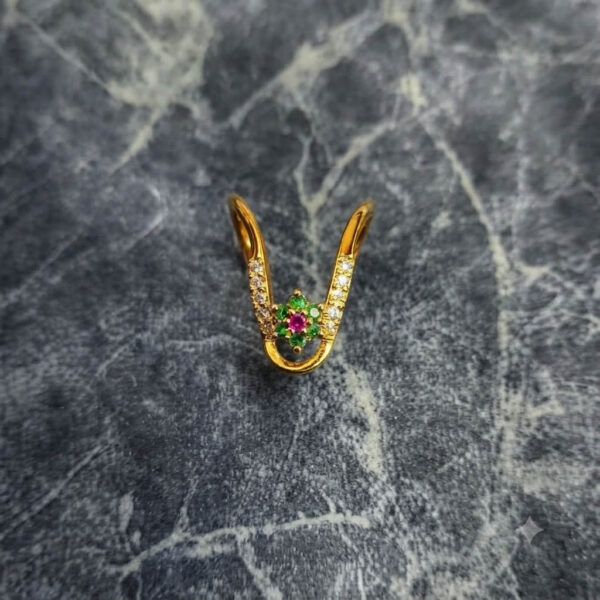 Gold Plated Adjustable Green Flower Finger Ring