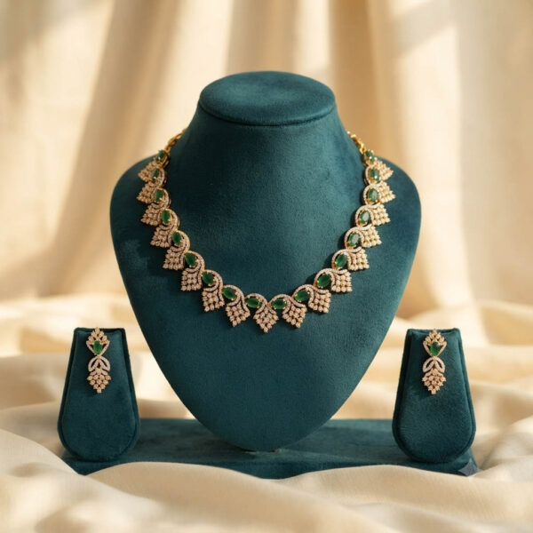 Gold Plated Green American Diamond Necklace