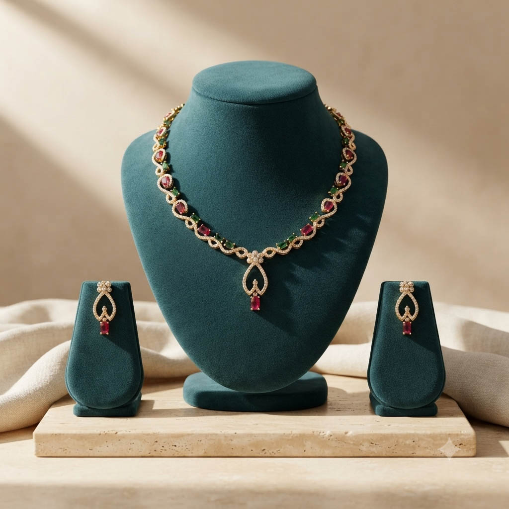 Gold Plated Multicolor Diamond Necklace