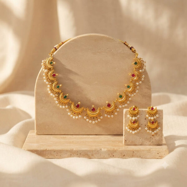 Gold Plated Pearl Chandrakor Necklace