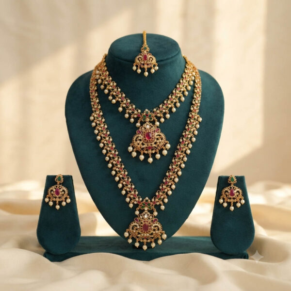 Gold Plated Pearl Combo Necklace Set
