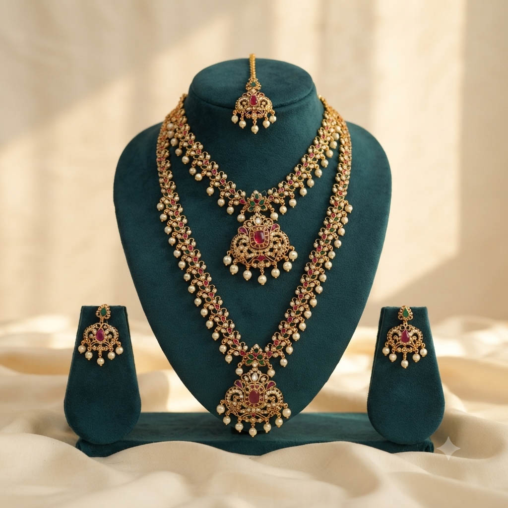 Gold Plated Pearl Combo Necklace Set