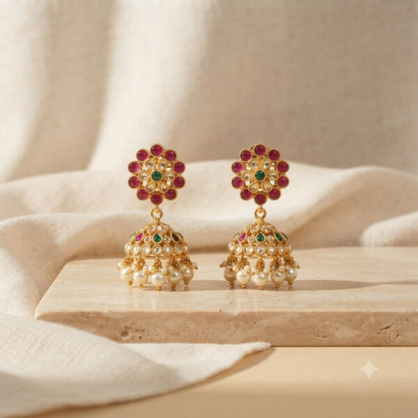 Gold Plated Pearl Kundan Jhumka