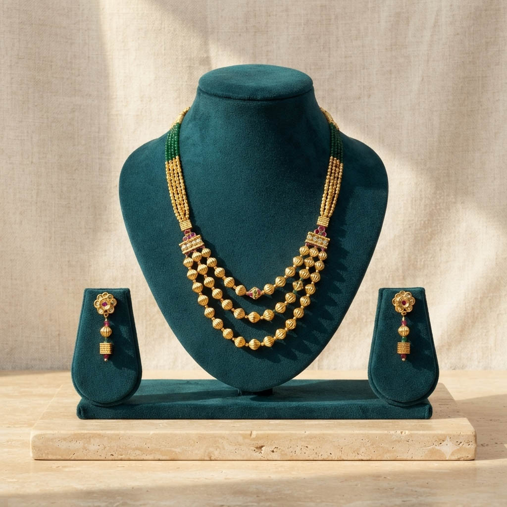Gold Plated Pink And Green Crystal Necklace