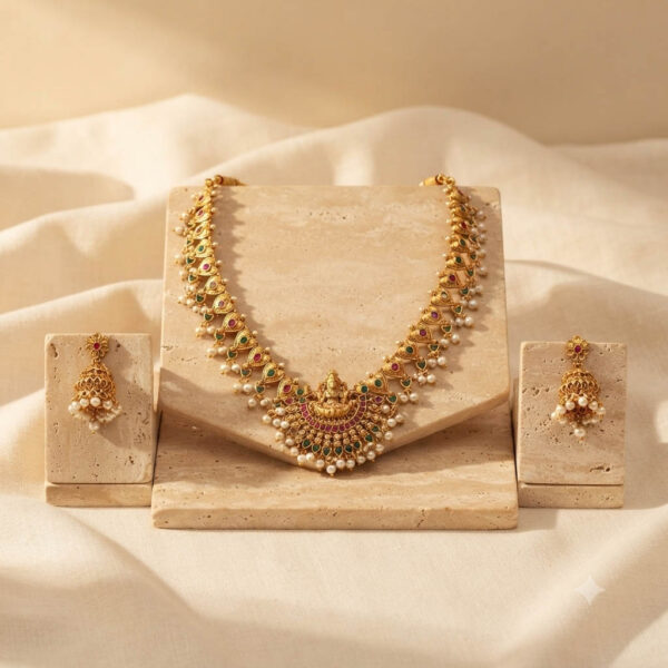 Gold Plated Temple Jhumka Necklace
