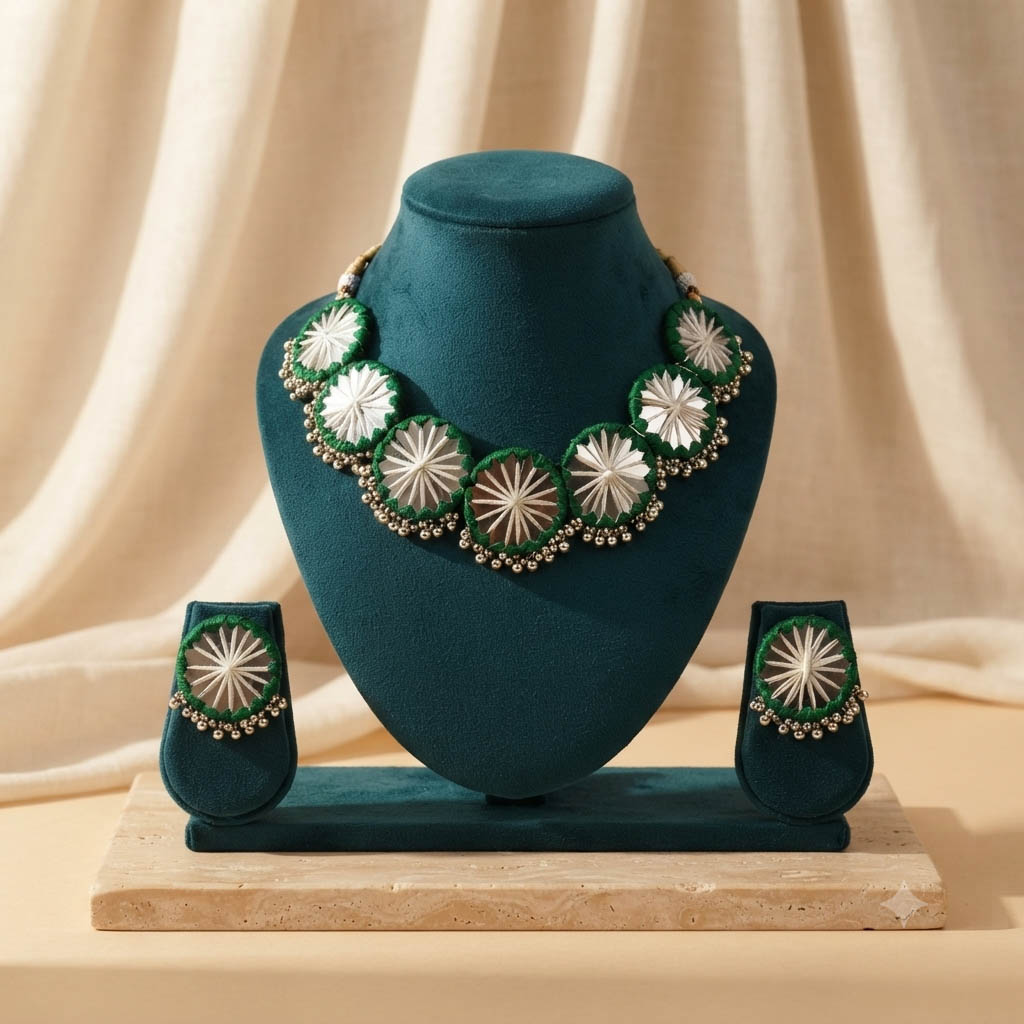 Green Thread Floral Necklace