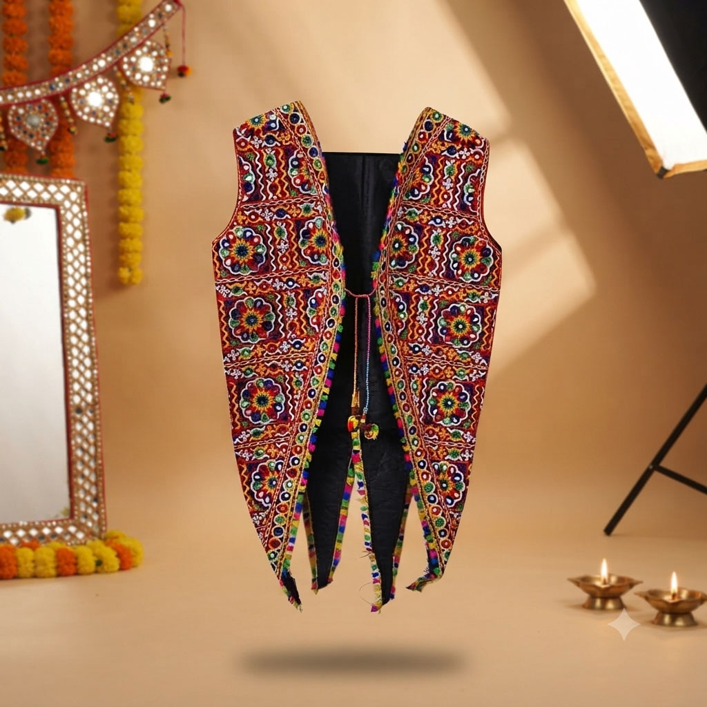 Navaratri Traditional Long Koti Jacket With Hanging Tassels