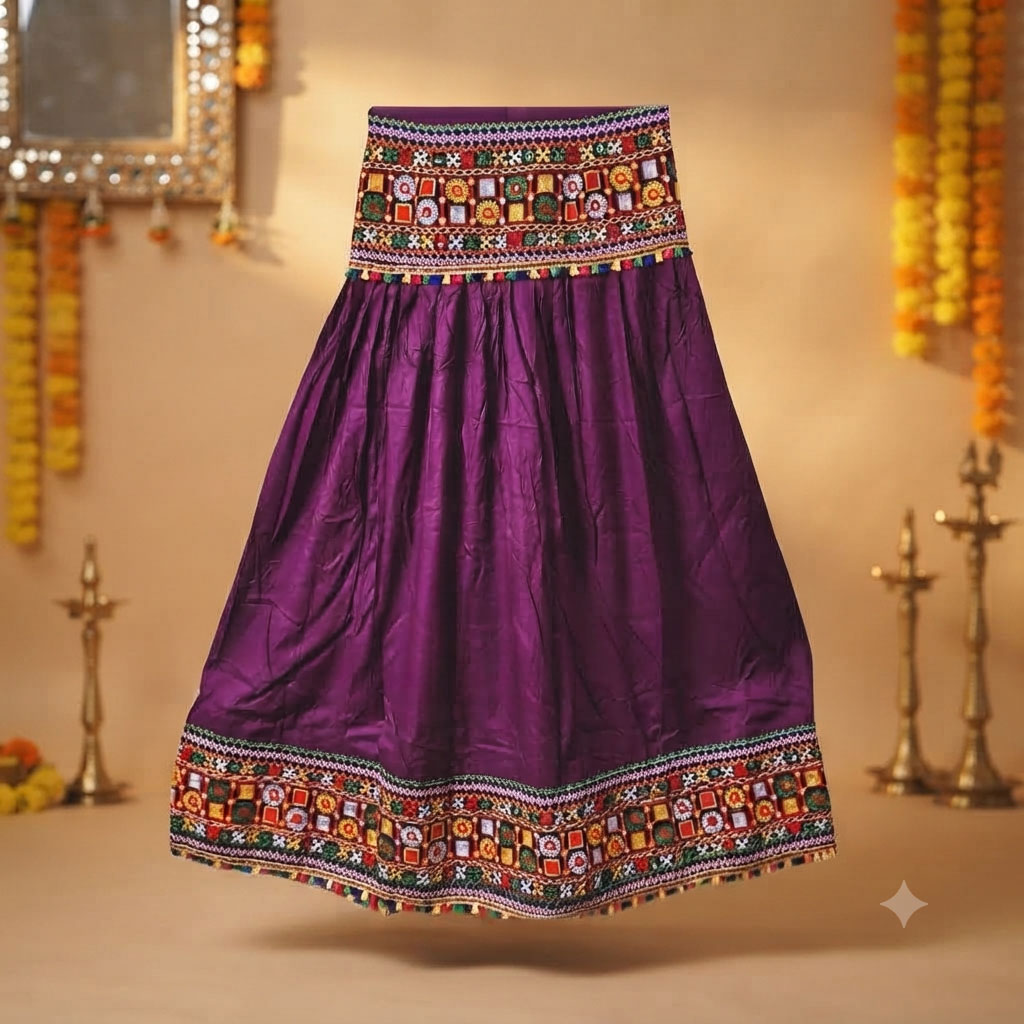 Navaratri Traditional Purple Embroidered Ghagra With Choli And Dupatta