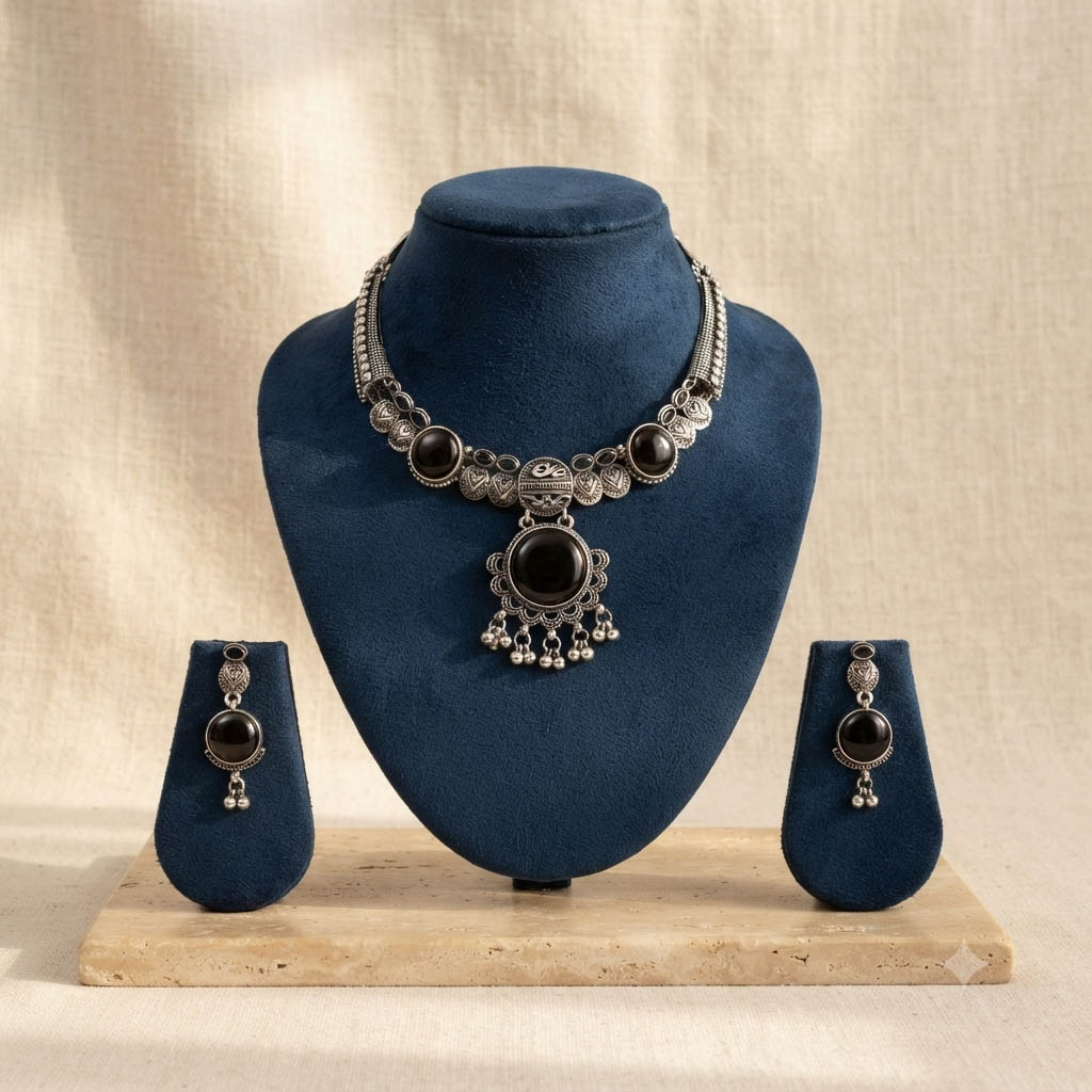 Oxidized Black Stone Necklace