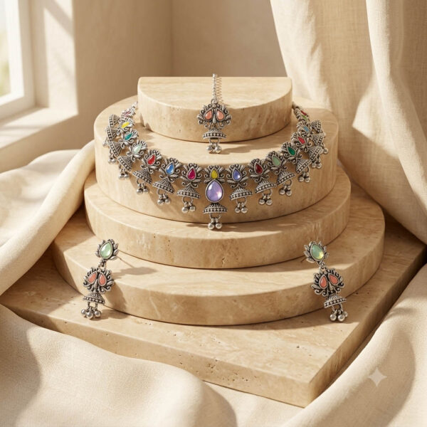 Oxidized Multicolor Purple Necklace
