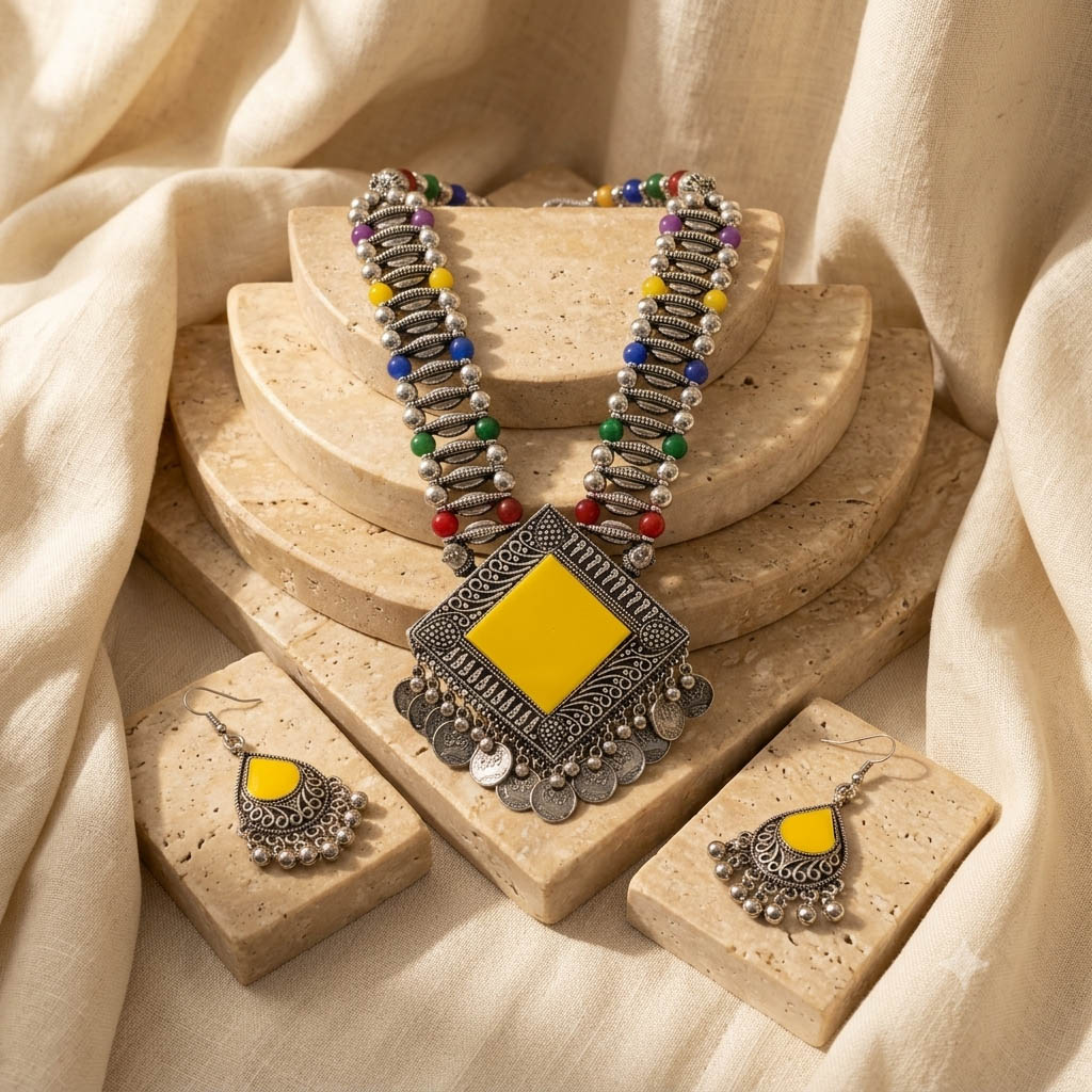 Oxidized Multicolor Yellow Pendant Necklace