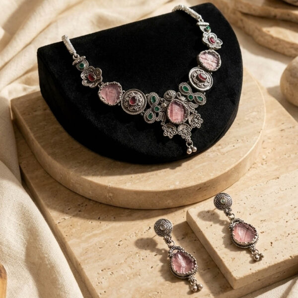 Oxidized Pink Choker Necklace