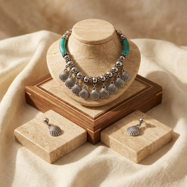 Oxidized Sky Blue Shell Choker Necklace