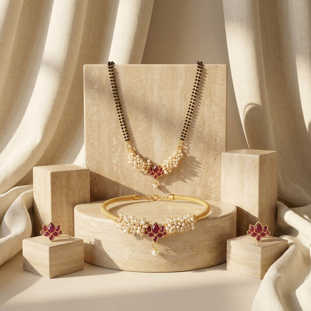 Pearl And Kundan Necklace With Mangalsutra Pendant
