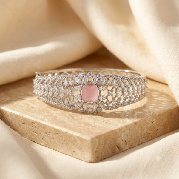 Silver Plated Pink Stone Diamond Kada